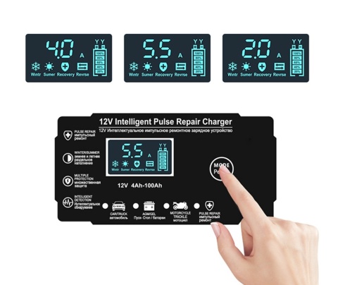 Prostownik do akumulatorów samochodowych AGM 12V 6A funkcja naprawy LCD