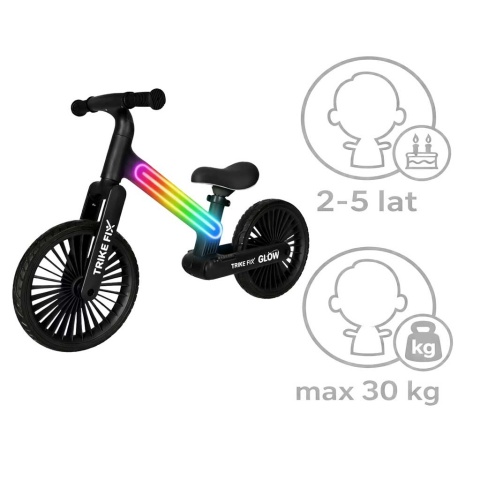 Rowerek biegowy LED Trike Fix Glow lekki czarny dla dzieci 12"