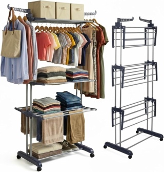 Suszarka na pranie pionowa 3 poziomy stojąca składana kółka 50kg