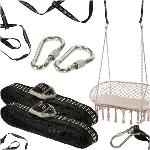 Zestaw montażowy huśtawki hamaka pasy + karabińczyki mocowanie 300kg